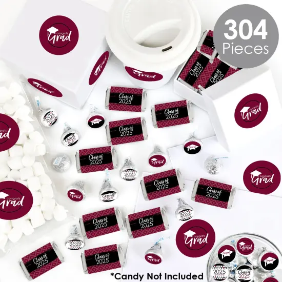 Big Dot of Happiness 2025 Maroon Graduation Party Candy Favor Sticker Kit - 304 Pieces {3}