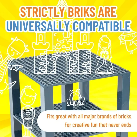 Strictly Briks Classic Stackable Baseplates, Building Bricks For Towers, Shelves, and More, 100% Compatible with All Major Brands, Charcoal Gray, 4 Base Plates & 30 Stackers, 6x6 Inches, Ages 3-14 Grey {4}