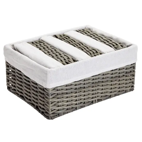 4 Pack Rectangular Wicker Storage Baskets with Liners - Small Decorative Bins for Organizing Shelves (2 Sizes, Gray) Grey {6}
