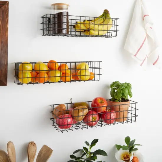 Black Wall Mounted Wire Baskets, Hanging Organizers for Kitchen Storage, Assorted Sizes (3 Pieces) {2}