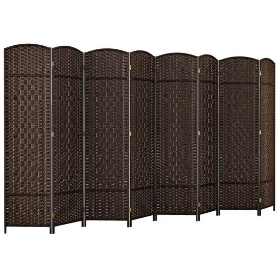 Costway 8-Panel Room Divider 6 FT Tall Folding Privacy Screen with Solid Wood Frame Brown/Black {7}