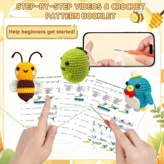 6PCS Animal Crochet Kit with Guides - Pink {4}