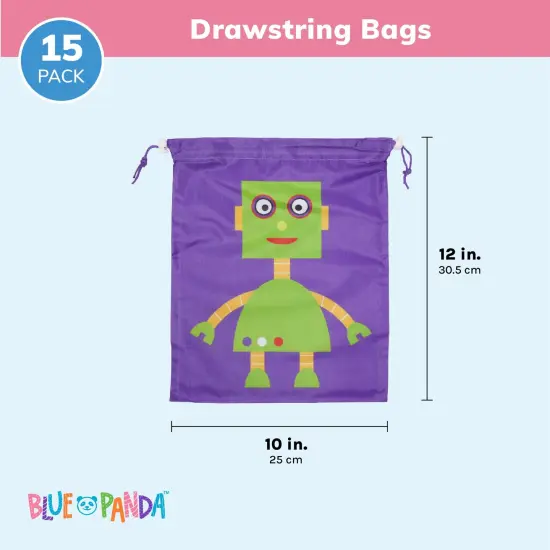 15 Pack Drawstring Animal Themed Party Favor Bags for Kids Birthday, 5 Designs (10 x 12 In) Multicolor {4}