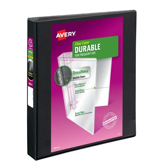 Avery Durable Clear View 3 Ring Binders, 1 Inch EZD Rings, 1 Black Binder (09300) {1}