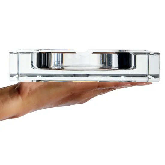 Glass Crystal Ashtray with Cut and 4 Slots for Cigars, Luxury Square Cigarette Holder for Men, Home, Office, Desk, Tabletop Decoration, Gift Box (7x7x1.5 Inches) Clear {4}