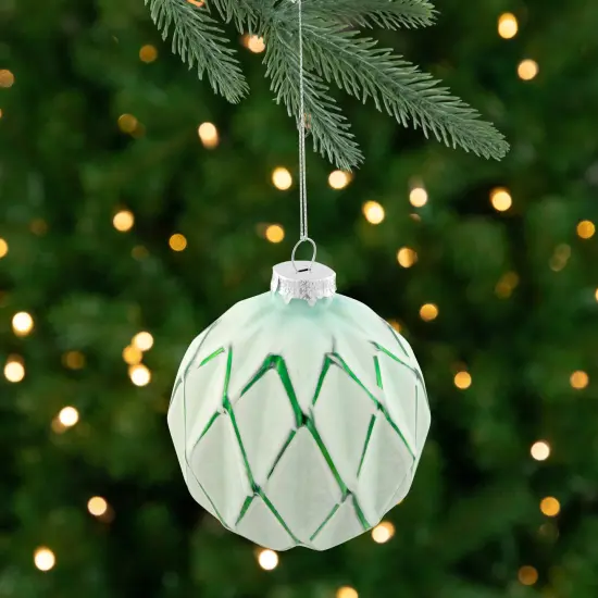Northlight Harlequin Christmas Glass Ball Ornaments - 4" (100mm) - Mint Green - 4ct {1}