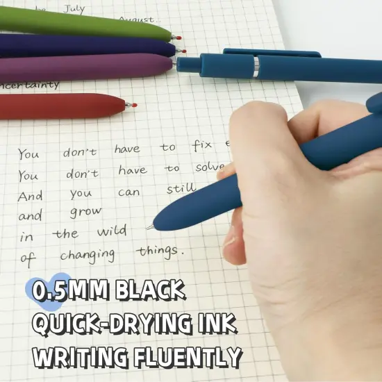 Gel Pens, 5 Pcs 0.5mm Black Ink Pens Fine Point Smooth Writing Pens with Silicone Grip, High-End Series Metal Clip Retractable Pens for Journaling Note Taking (Vintage) {4}