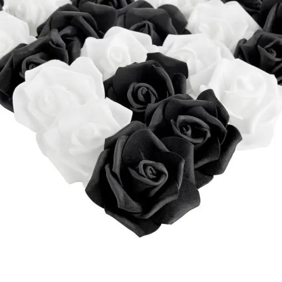 100 Pack Black and White Artificial Flowers, Bulk Stemless Fake Foam Roses for Decorations, DIY Crafts, Bouquets (3 In) {1}