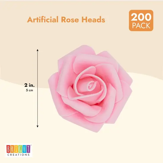 Artificial Roses in 2 Pink Colors, 2-Inch Faux Flower Heads for Crafts (200 Pack) {3}