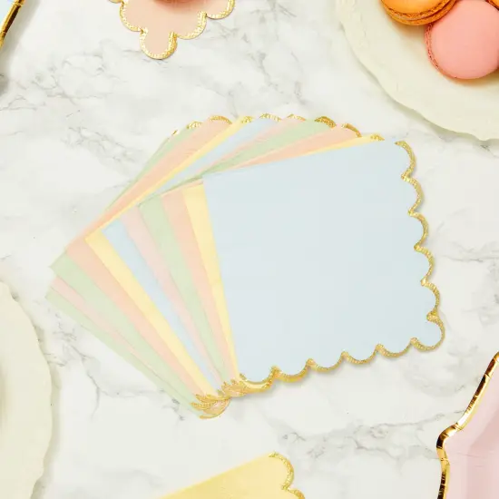 Scalloped Rainbow Napkins with Gold Foil, Unicorn Party Decorations, 5 Pastel Colors (5 In, 150 Pack) Multicolor {2}