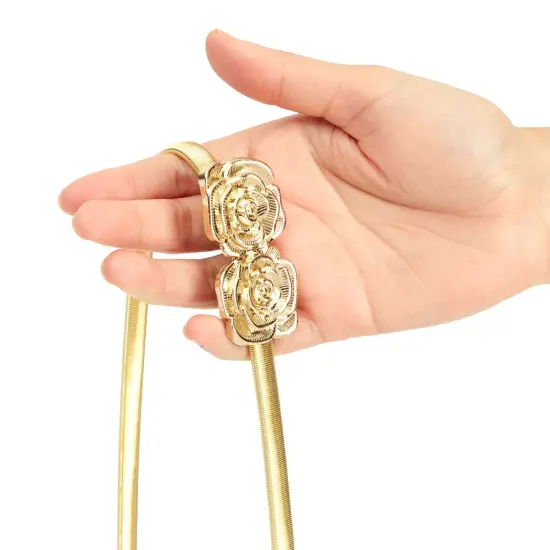 Juvale 4-Pack of Adjustable Fancy Dress Belts for Women, Skinny Stretch Metallic Waist Belts for Dresses, Blouse, Leaf and Rose Designs, Silver and Gold (27x0.35 In) {6}