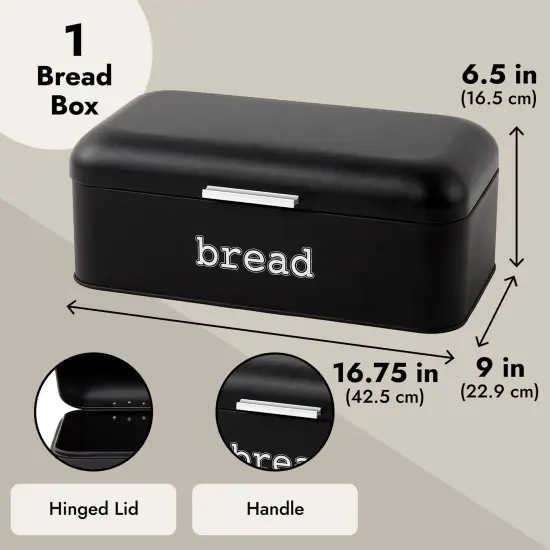 Stainless Steel Bread Box for Kitchen Countertop, Large Black Bin for 2 Loaves, English Muffins, Baked Goods Storage Containers (16.75x9x6.5 In) {5}