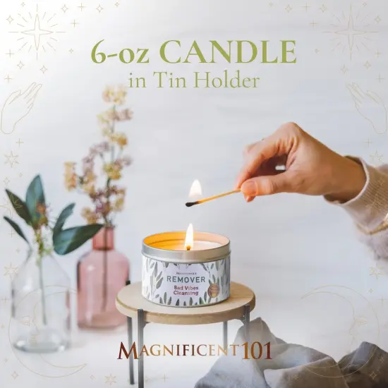 Magnificent 101 Long Lasting Remover Sage Smudge Candle | 6 oz - 35 Hour Burn | Pure Sage Scented Soy Wax Candle for House Energy Cleansing & Manifestation | Erase Negativity with Positivity Multicolor {2}