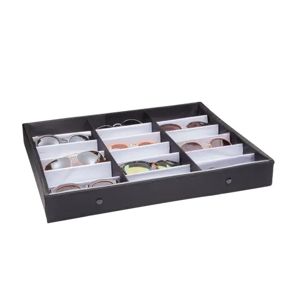 18 Slot Sunglasses Organizer for Women and Men, Eyeglass Storage Case with Clear Lid for Multiple Pairs of Glasses (18.5 x 14.25 In) Black {5}