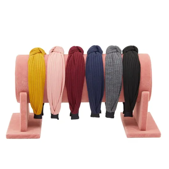 Headband Holder Organizer for Girls and Women, Pink Velvet Display Stand and Storage for Hair Tie Accessories, Bracelets 12.2 x 6.5 x 6.7" {5}