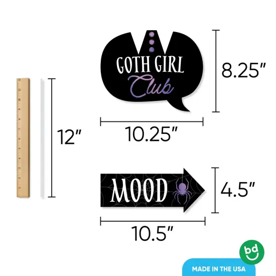 Big Dot of Happiness Goth Girl Funny Photo Props, Halloween or Birthday Party Decoration, Skulls, Ravens, Roses, Bats Photo Booth Props Kit &ndash; 10 Piece {5}