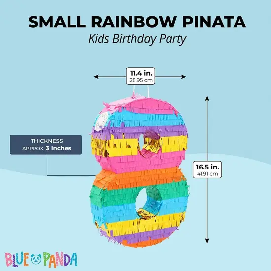 BLUE PANDA Rainbow Number 8 Pinata for Kids Ages 3-14 Birthday Party Supplies, Fiesta, Anniversary Celebration, Small (11.4 x 16.5 x 3 In) Orange {4}