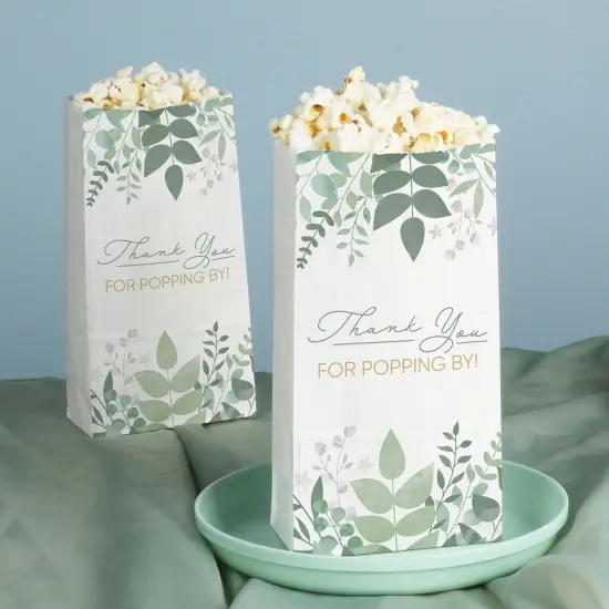 Big Dot of Happiness Boho Botanical Popcorn Bags, Greenery Bridal Shower Favor Snack Treats, Free-Standing Individual White Paper Bags - 25 Count {3}