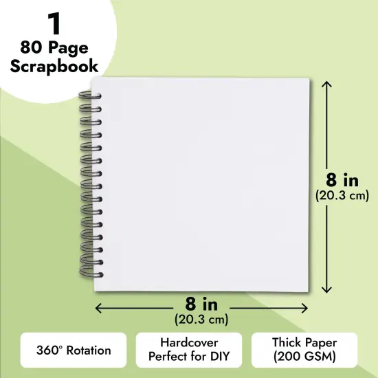 8x8 Inch Scrapbook Photo Album for Family Photo's, Wedding Guest Book, Anniversary (40 Sheets) White {4}