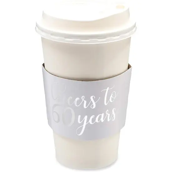Cheers to 60 Years Coffee Cup Drink Sleeves for 60th Anniversary or Birthday, Fits 12-16 oz Cups, Fits 12-16 oz (Silver Foil, 50 Pack) {3}