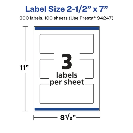 Avery Matte Clear Labels,2-1/2" x 7" Rectangle {5}