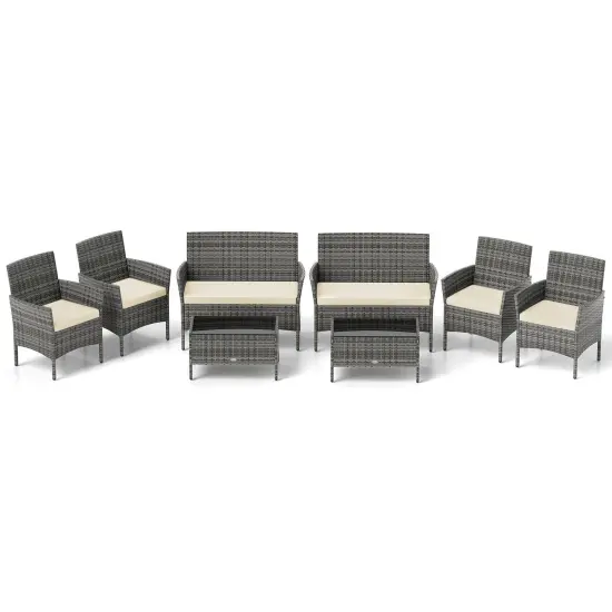 Costway 8 PCS Patio Furniture Set with Washable Cushions and Tempered Glass Coffee Table {10}