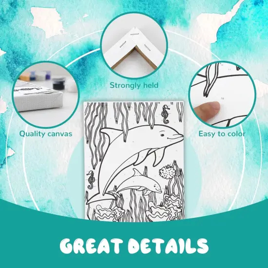 3 Pack Kids Paint by Numbers Kit, Pre-Drawn Canvas Painting, Includes 8x10 inch Framed Canvas with 18 Acrylic Paints, 5 Brushes, Perfect Creative Gifts & Arts and Crafts for Kids {3}