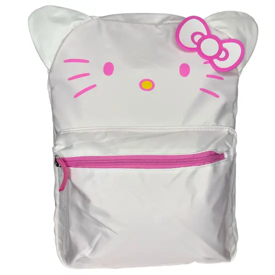 Sanrio White and Pink Hello Kitty Head 16" School Backpack with Front Pocket {3}