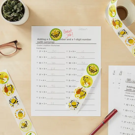 BLUE PANDA 1000-Count Bee Sticker Roll - Multicolor 1.5in Round Bumblebee Stickers - Peel and Stick Insect Label Roll for Classroom Rewards & Crafts for Kids Ages 3-14 {2}