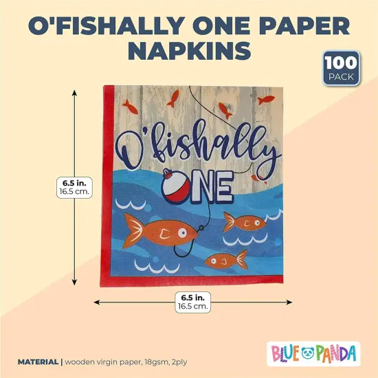 O'fishally One Paper Napkins for Kids 1st Birthday Party (6.5 In, 100 Pack) Blue {2}
