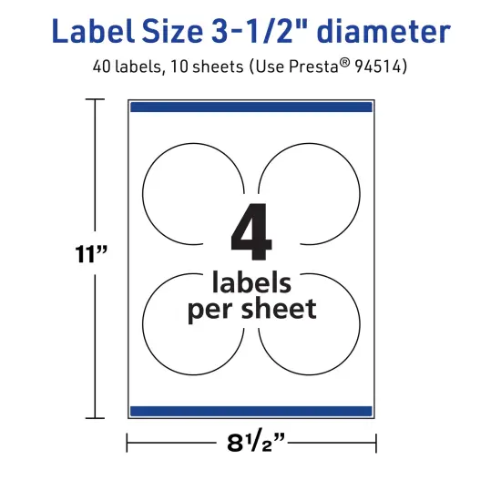 Avery TrueBlock Matte White Paper Labels,3-1/2" diameter Round {5}