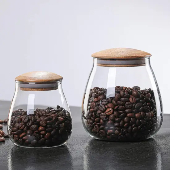 400 ML/13 FL OZ Clear Cute Glass Storage Canister Holder with Airtight Bamboo Lid, Round Modern Decorative Small Container Jar {2}