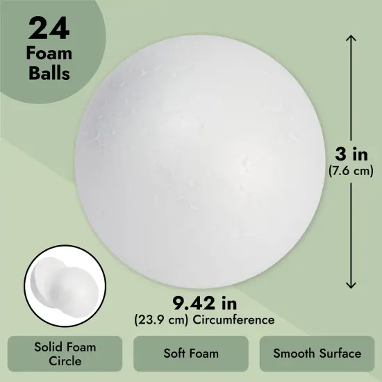 24 Pack 3 Inch Foam Balls for Crafts, Smooth Polystyrene Spheres for DIY Decorations, Classroom Projects {4}