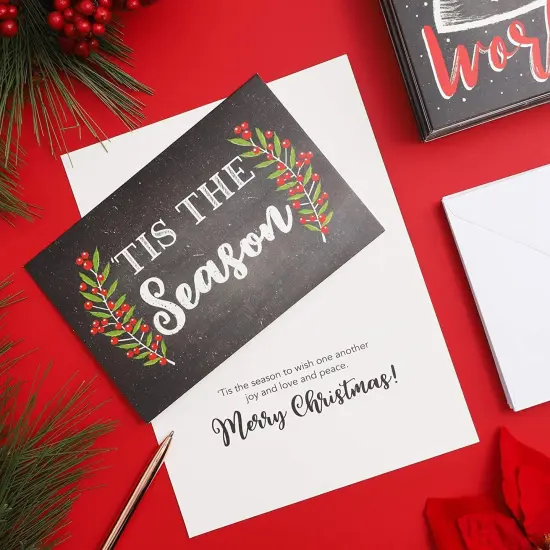 48-Pack Merry Christmas Cards with Envelopes for Sending Holiday Wishes, 4x6 Festive Holiday Greeting Card for Xmas, 6 Chalkboard Designs Black {3}