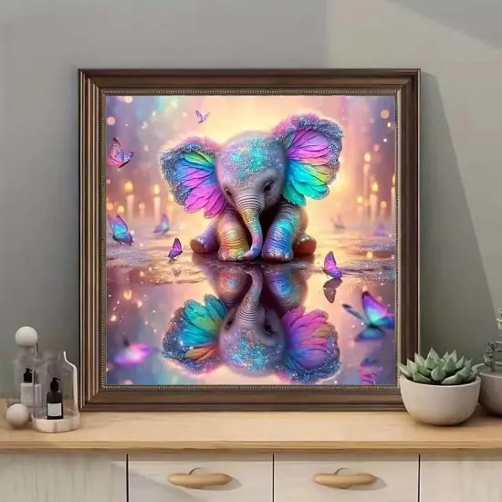 5D Diamond Painting Kits for Adults, Animal Elephant Full Drill Diamond Painting Kits for Beginner,DIY Butterfly Round Diamond Dots for Adults Gem Art Home Wall Decor 14 X 14Inch {2}