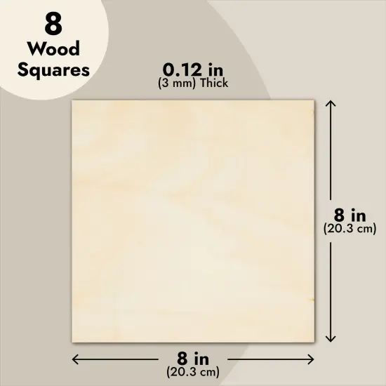 8 Pack Thin 8x8 Wood Squares for DIY Crafts, Unfinished 1/8 Inch Basswood Plywood for Laser Cutting, Wood Burning Brown {5}
