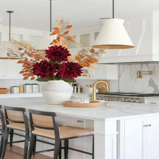 3Pcs Dark Red Artificial Dahlia Flowers with Long Stem - 28" {3}