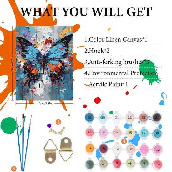 Paint by Numbers Kit for Adults Beginner, DIY Butterfly Adult Paint by Number Kits on Canvas Without Frame, Abstract Butterfly Acrylic Oil Paint by Numbers for Home Decor Gift {4}