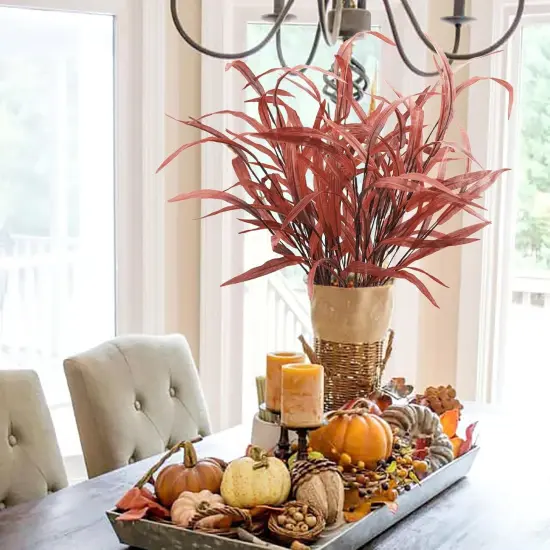 6Pcs Artificial Fall Leaves Grass Stems - 27.5" {2}