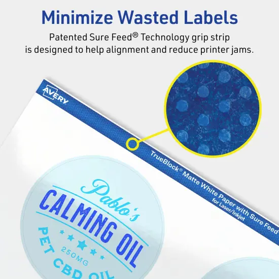 Avery TrueBlock Matte White Paper Labels,2-3/4" diameter Round {4}