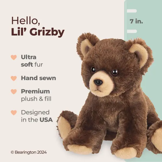 Bearington Lil' Grizby The Brown Grizzly Teddy Bear Plush, 7 Inch Bear Stuffed Animal, For Ages 3-14 {2}