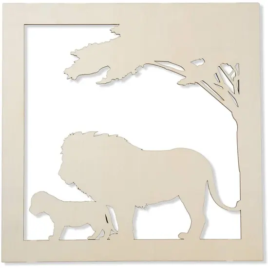 Wooden Cutouts for Crafts, Lion Cutout Sign (11.6 x 0.2 in, 2-Pack) Brown {4}