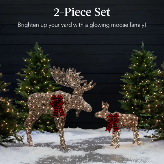 Best Choice Products 2-Piece Moose Family Lighted Christmas Yard Décor Set w/ 370 LED Lights, Stakes, Zip Ties Rattan {2}