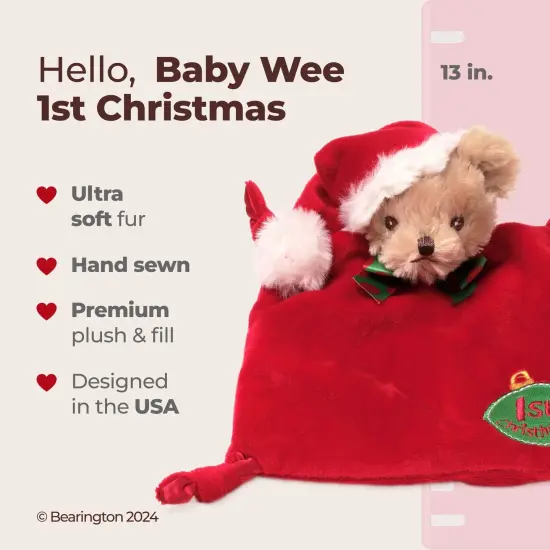 Bearington Baby Wee 1st Christmas, 8 x 7 Inch Small Teddy Bear Holiday Stuffed Animal, Christmas Baby Blanket, Santa Security Blanket Red {2}