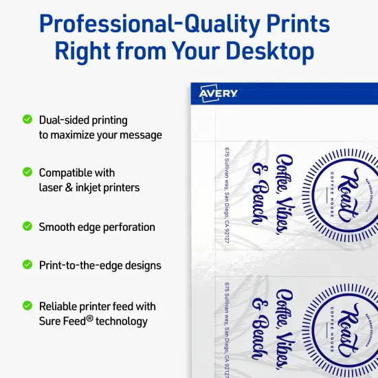 Avery Printable Arched Business Cards, Sure Feed Technology, 2" x 3-1/2", Glossy White Cardstock, Print-to-The-Edge, Laser/Inkjet Printable, 80 Total {2}