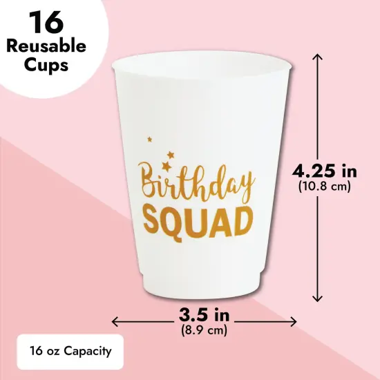 16 Pack Reusable Happy Birthday Party Cups for Women, Birthday Squad Plastic Tumblers for Adults (White, 16 oz, 4.25 x 3.5 Inches) {4}