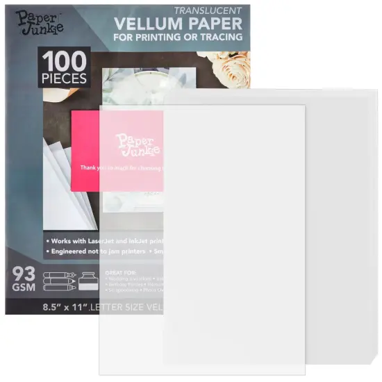 100 Sheet Translucent Vellum Paper, Traceable & Printable, 8.5" x 11" Inkjet & Laser Printer Compatible, 93gsm Sheets for Invitation, Sketching & Card Overlays White {1}