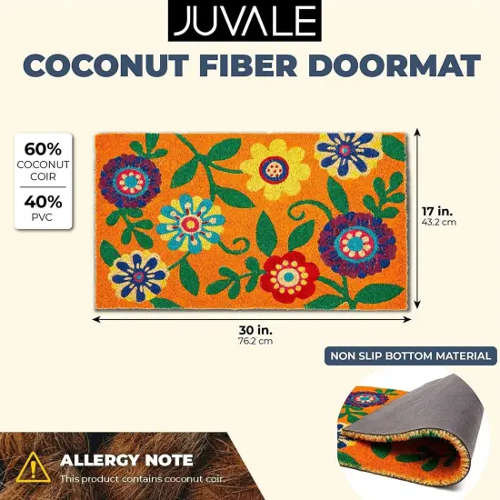 Juvale Summer Welcome Coir Floral Doormat for Outdoor Entrance, 17 x 30 Inches, Ideal for Door Entrance, Patio, Backyard, Laundry Brown {4}