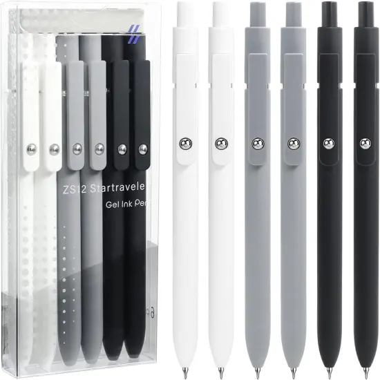 6 Pcs Gel Pens 0.5mm Quick Dry Black Ink Pens Fine Point Smooth Writing Pens, Cute Office and School Supplies Gifts for Women Teacher Students (6 Pcs Black White Grey Silver) {1}