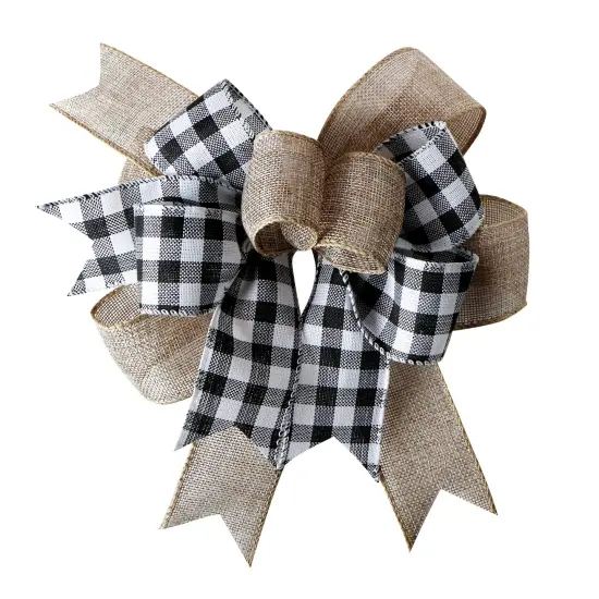 SIMISI RIBBON Christmas Buffalo Plaid Bow Burlap Black White Plaid Bows for Wreath Kitchen Decor (9.5 x 13 inch) {1}